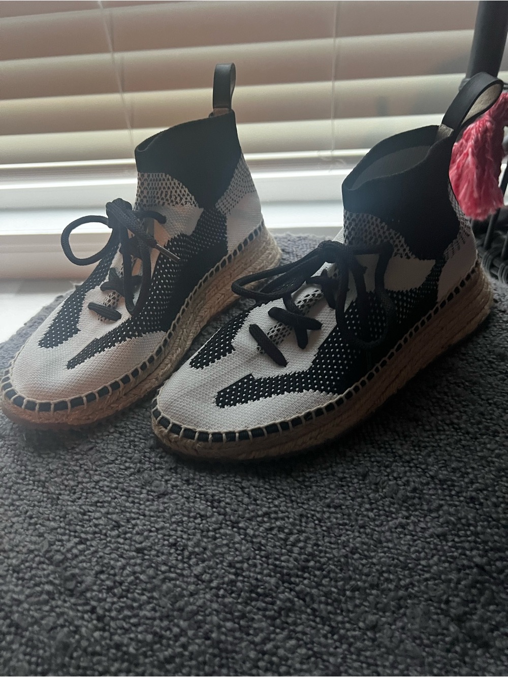 Alexander Wang Black And White Knit Espadrille Ankle Boots View 2